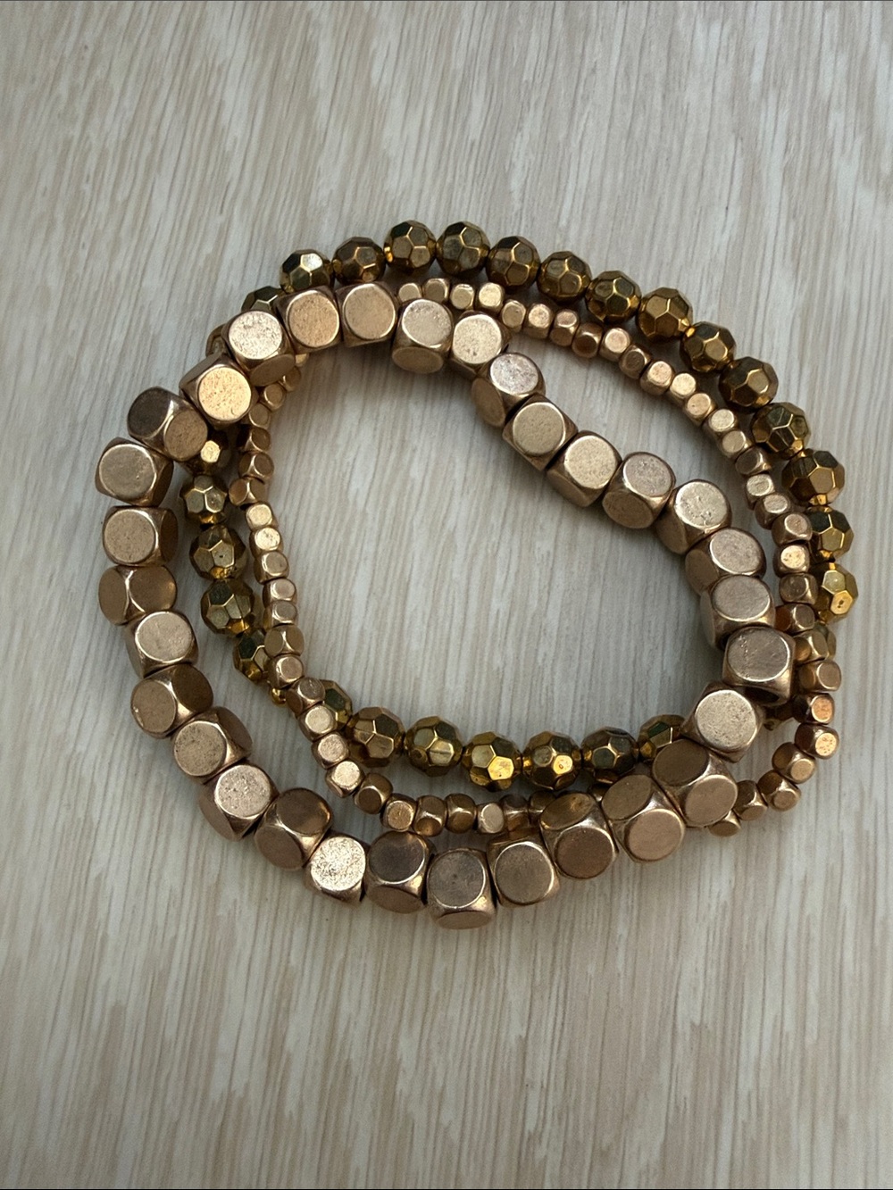 Gold-Tone 3 Layered Bead Stretch Bracelet